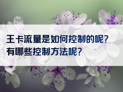 王卡流量是如何控制的呢？有哪些控制方法呢？