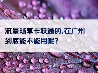流量畅享卡联通的，在广州到底能不能用呢？