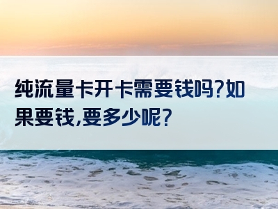 纯流量卡开卡需要钱吗？如果要钱，要多少呢？
