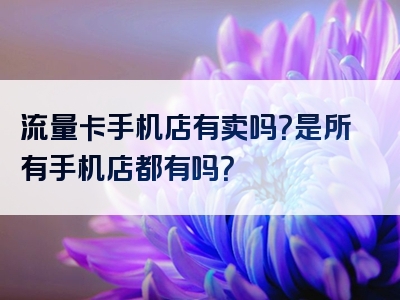 流量卡手机店有卖吗？是所有手机店都有吗？