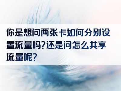你是想问两张卡如何分别设置流量吗？还是问怎么共享流量呢？