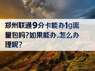郑州联通9分卡能办1g流量包吗？如果能办，怎么办理呢？