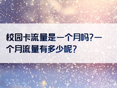校园卡流量是一个月吗？一个月流量有多少呢？