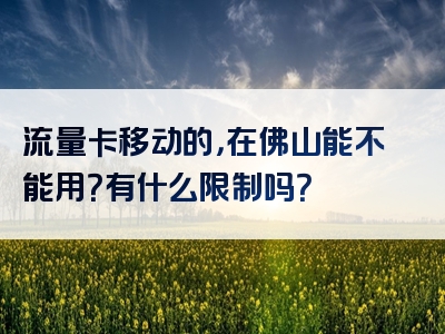 流量卡移动的，在佛山能不能用？有什么限制吗？