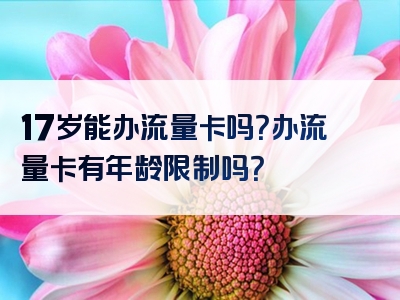17岁能办流量卡吗？办流量卡有年龄限制吗？