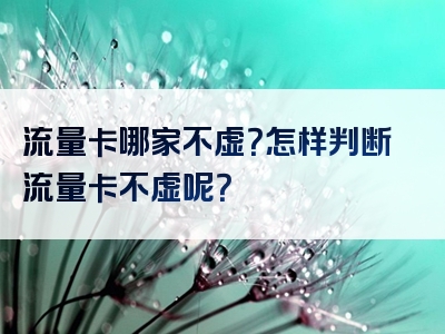 流量卡哪家不虚？怎样判断流量卡不虚呢？