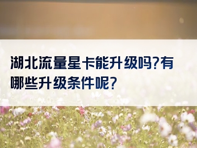 湖北流量星卡能升级吗？有哪些升级条件呢？