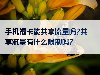 手机福卡能共享流量吗？共享流量有什么限制吗？