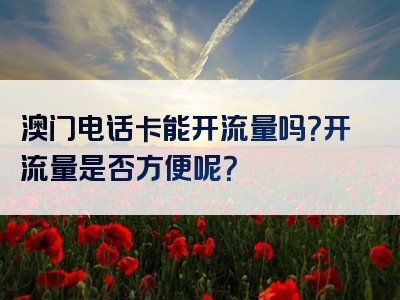 澳门电话卡能开流量吗？开流量是否方便呢？