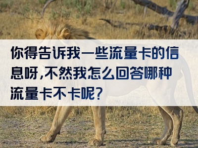 你得告诉我一些流量卡的信息呀，不然我怎么回答哪种流量卡不卡呢？