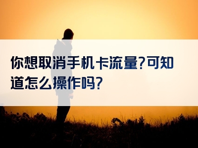 你想取消手机卡流量？可知道怎么操作吗？
